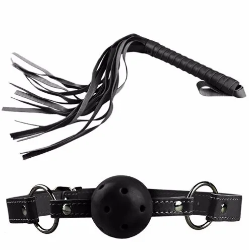 KU S+ Fetish Sex Toys BDSM Bondage Restraints Set Kit Ball Gag Cuff Whip Collar 7 pcs 6