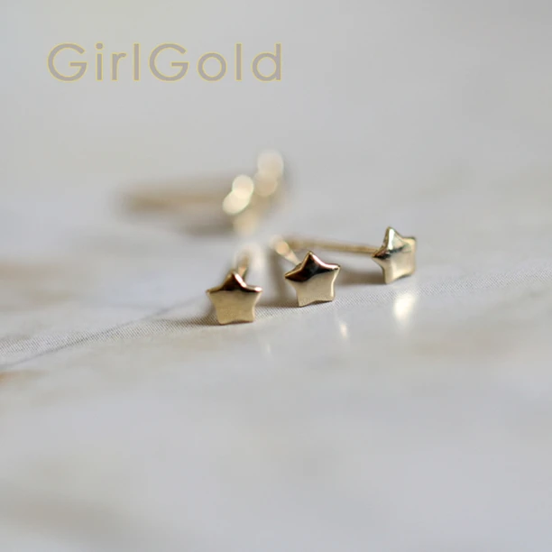 

9K solid gold Stars Smooth surface stud earring Mini dainty women minimal simple style gift bridesmaid