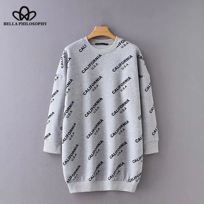 Wonder 2018 new autumn Women letters print fleece long pullover hoodies ladies o neck long sleeve chic casual sweatershirts tops