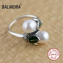 Hot 100% Real Pure 925 Joyas de Plata Anillos de Lujo Perla Simulada Anillos Abiertos para Las Mujeres Bijoux Regalo Del Amante TRS20882