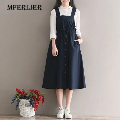 Mferlier-Summer-Autumn-Women-Sleeveless-Vintage-Dress-Navy-Blue-Cotton-Casual-Loose-Vestidos-Spaghetti-Strap-Female