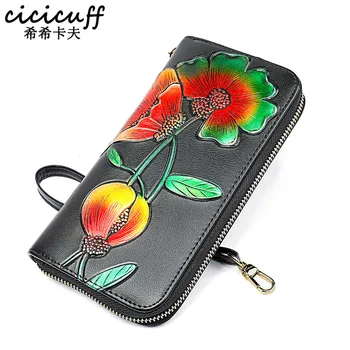 

Genuine Leather Women Long Purses Female Clutches Money Wallets Fashion Cowhide Card Holder Wallet Ladies Clutch Wrist Bag New