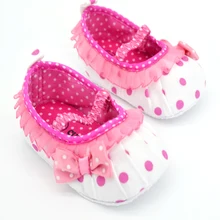 0 18M Infant Girls Crib Shoes Sweet Dot Flower Baby Bow Soft Sole Toddler Shoes