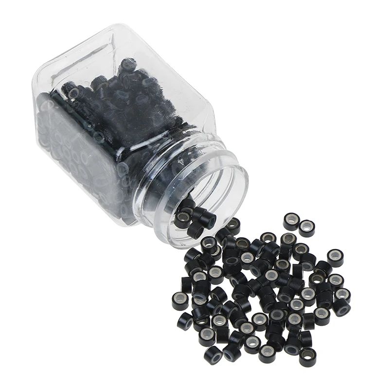 1000 pcs 5mm silicon lined Micro Links Rings Beads Hair Feather Extensions 6 Colors Optional