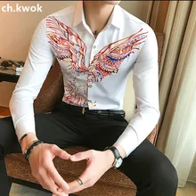 CH. Квок большой 5XL легкая принтованная Мужская рубашка с длинными рукавами Клубные вечерние вечерний Смокинг Рубашка Для мужчин, Chemise Homme, модный дизайн, с узорами, Для мужчин