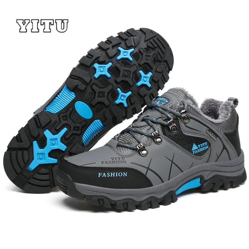 YITU размера плюс 39~ 47 Мужская Уличная походная обувь зимняя брендовая противоскользящая обувь для альпинизма Мужская меховая теплая Уличная обувь