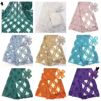 

High Quality Orange Gold Blue Green African Lace Fabric French Net Embroidery Sequin Tulle Lace Fabric for Nigerian Party Dress