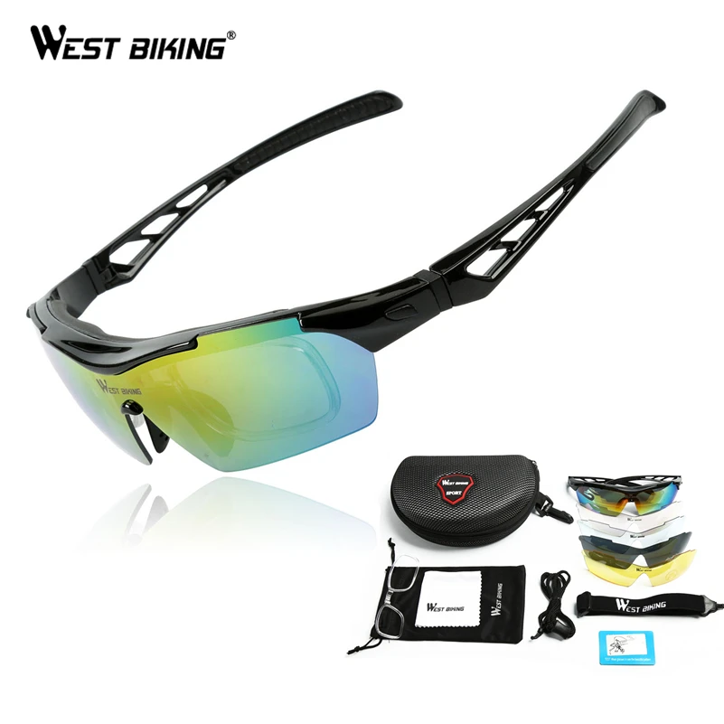 WEST BIKING Polarized Bicycle Glasses 5 Lens Cycling Sunglasses Myopia Frame Outdoor Sport Road Mountain Bike Cycling Glasses