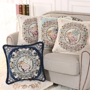 

Classical Floral Embroidered Cushion Covers Europe Chenille Square Pillow Cover For Bedroom Sofa Decorative Lumbar Pillowcases