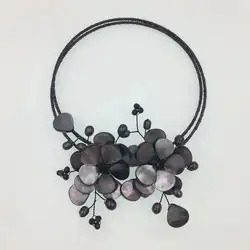 Цветок пресноводный жемчуг риса и черный корпус цветок 17 дюймов ожерелье FPPJ оптовая продажа бусы природа