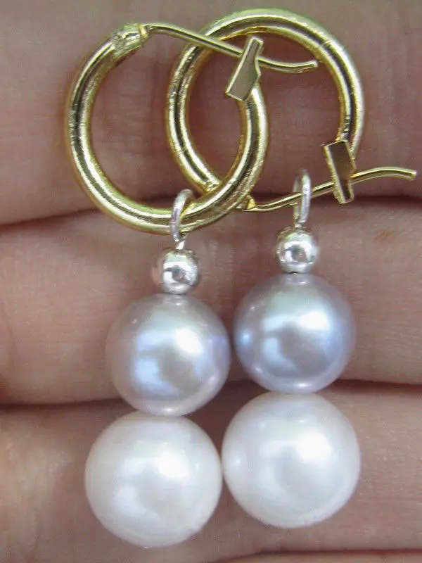 

natural 10-11MM AAA PERFECT white with gray south sea pearl earrings GOLD