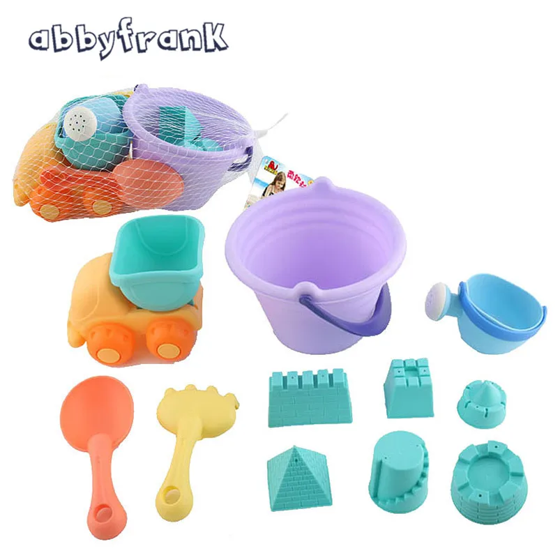 11 PCS Castle Sand Playing Tool Bucket Shovels Cars Beach Toy TPE Soft Material Watering Fun Learning Toy For Children Gifts