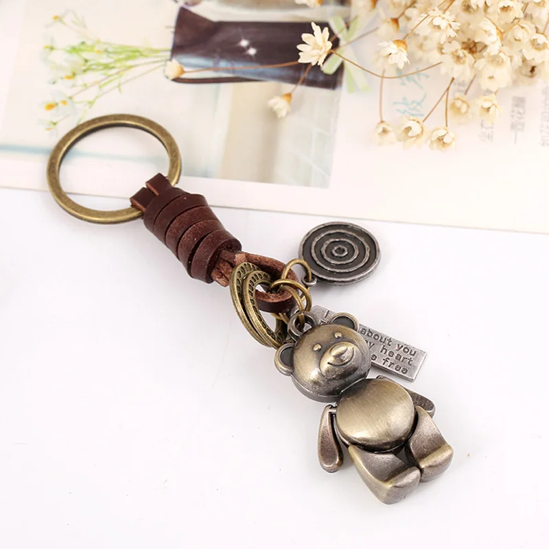 

Car Styling Creative Animal Bear Pattern Leather Key Ring Chain Keyring Keychain For Buick Nissan Honda Hyundai Skoda Peugeot VW