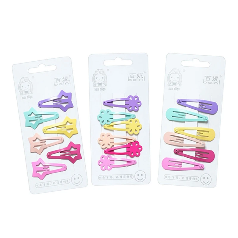 

6Pcs/Set Girls Hairpins Headwear Candy Color Paint Geometic Hairclips Heart Star Flower Hair Clip Barrette For Kids Headwear