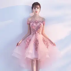 U-SWEAR 2019 Новое поступление свадебное платье для гостей розовые цветы бисером с открытыми плечами сексуальные высокие/низкие Элегантные