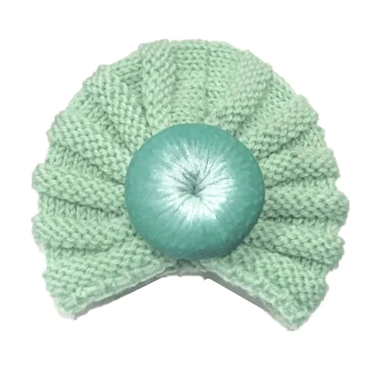 Модная детская зимняя шапка, вязаная детская шапка для девочек, Шапка-бини, детские шапки-тюрбан, 12 цветов, шляпа для фотографирования новорожденных - Цвет: Light Green baby hat