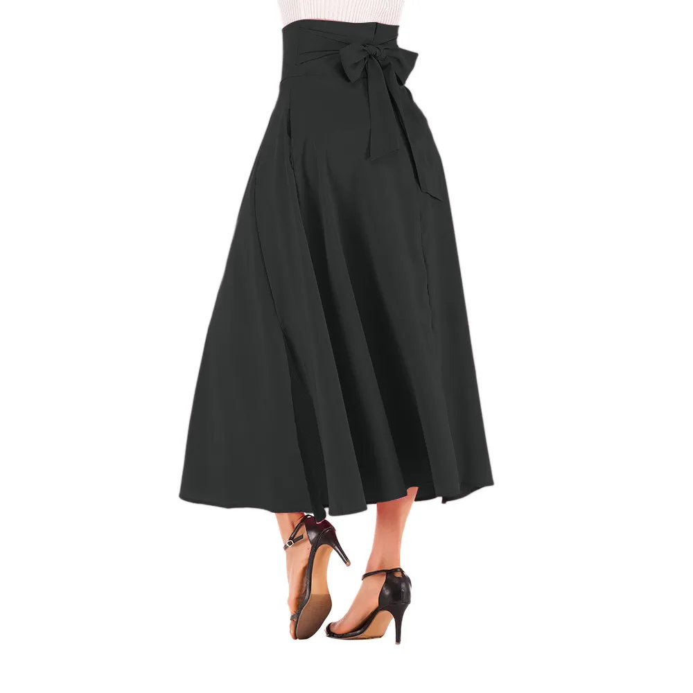 Feitong, Женская плиссированная юбка с высокой талией, с разрезом спереди, с поясом, длиной до лодыжки, плиссированная шифоновая юбка, однотонные ретро юбки# w30