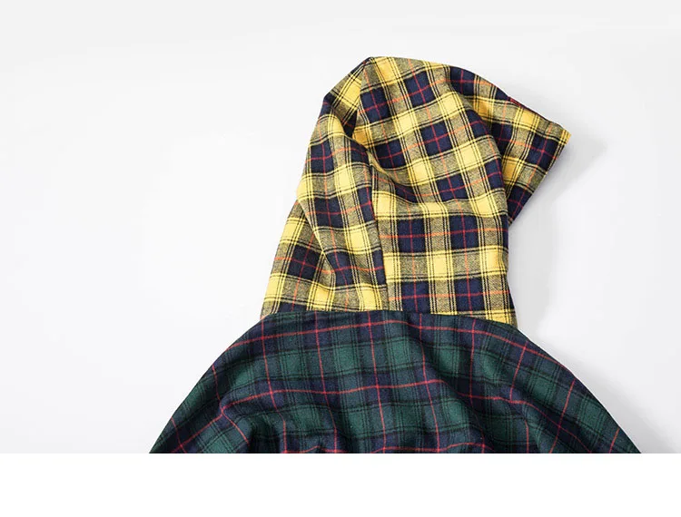 Patchwork Pullover Plaid Long Sleeve Hoodies Shirts 6