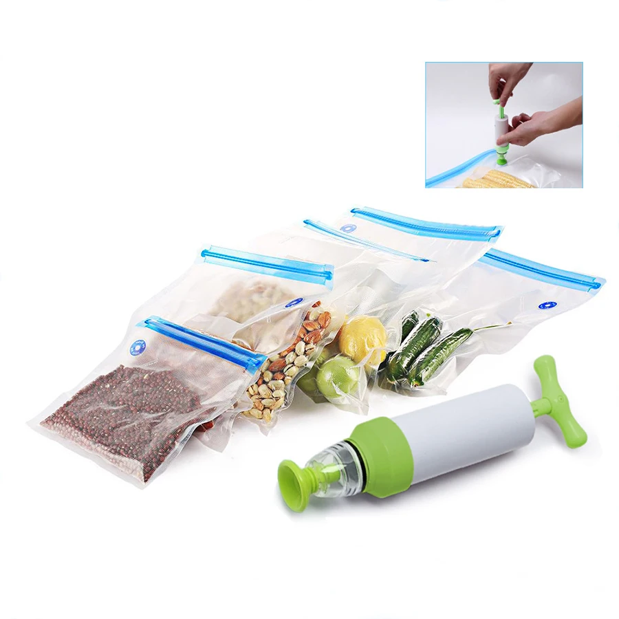 

Manual Vacuum Sealer 5pcs/set Vacuum Bag Hand Pump Handheld Food Vacuum Sealer with 5 Sizes Vacuum Ziplock Bags