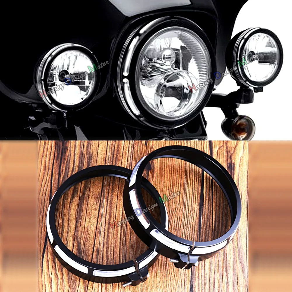 1pair Burst Trim Ring For 4 1/2" Auxiliary Lamps Harley Touring Electra