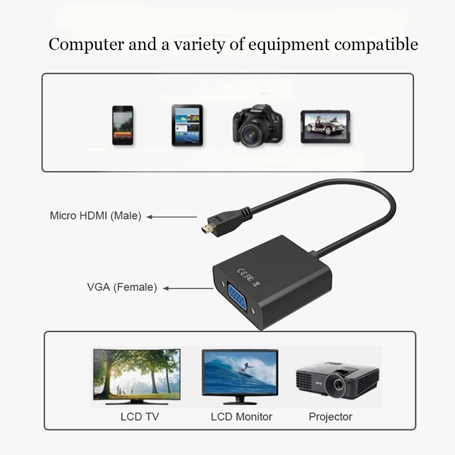 Micro HDMI в VGA конвертер адаптер HD кабели HDMI мужчин и женщин VGA видео адаптер кабель для мобильного телефона к компьютеру разъем
