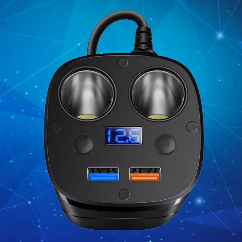 Автомобильное быстрое зарядное устройство с двумя usb-портами, зарядное устройство, дисплей напряжения тока с 2 гнездами прикуривателя для смартфонов, планшетов, gps DVR
