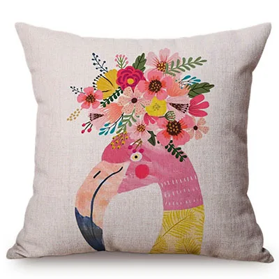 Cute Watercolor Painting Cat Flamingo Dog Kid's Nursery Art Room Decorative Throw Pillow Case Cotton Linen Animal Cushion Cover M090-4