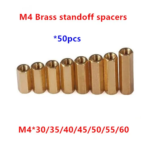 

50pcs 4mm Thread M4 Hex Brass Standoff spacer Female to Female Spacing Screws Brass Long Nuts M4*30/35/40/45/50/55/60mm
