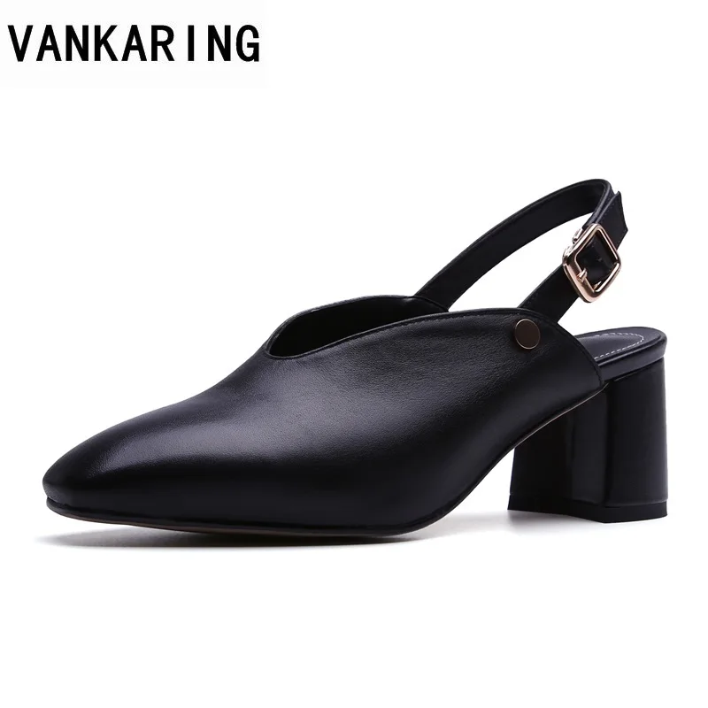 

VANKARING hot sale 2018 new fashion genuine leather women shoes heels sandals ladies office dress shoes summer party sandals