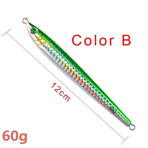1 шт., свинцовая металлическая медленный джиг-голова, рыба, 6 г-100 г, 6 см-14,5 см, рыболовная приманка, ложка, нож с блестками, воблер, искусственная жесткая приманка - Цвет: 60g-colorB