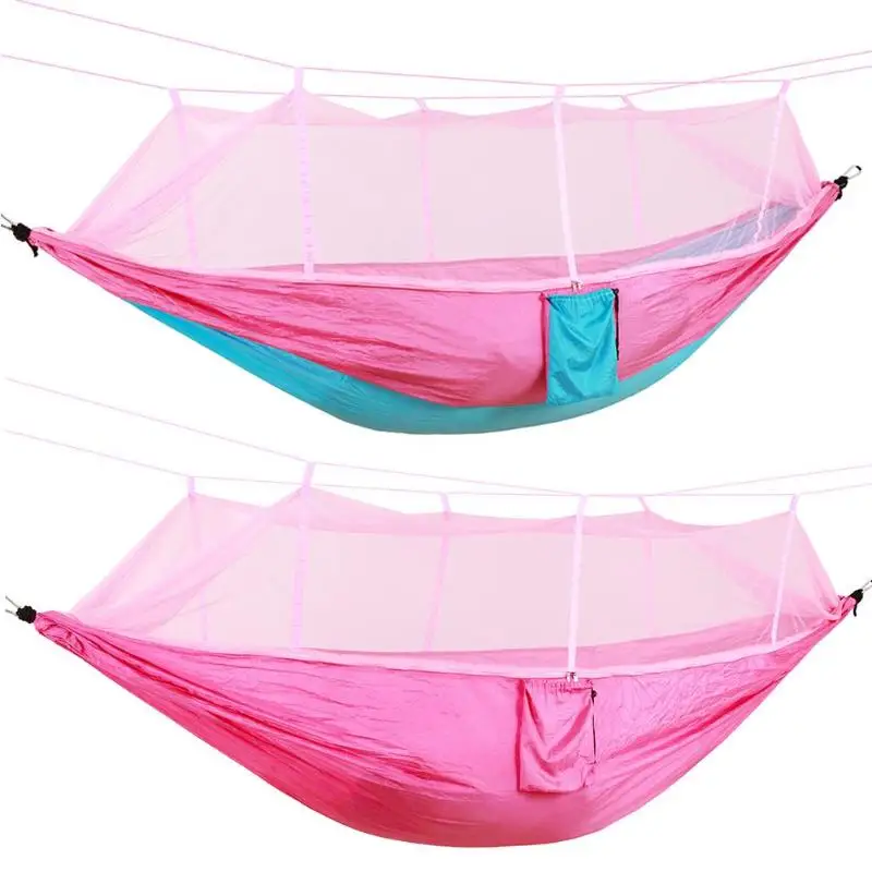

Double Person Hammock with Mosquito Net Outdoor Portable Nylon Parachute Camping Leisure Indoor Outdoor Camping Hanging Swing