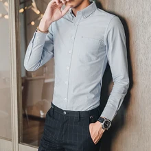 Однотонная хлопковая рубашка мужская деловая повседневная мужская рубашка Slim fit с длинным рукавом мужские Рубашки 4XL-S