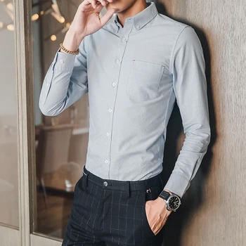

Pure color cotton shirt men business casual men shirt Slim fit Long sleeve shirts mens 4XL - S