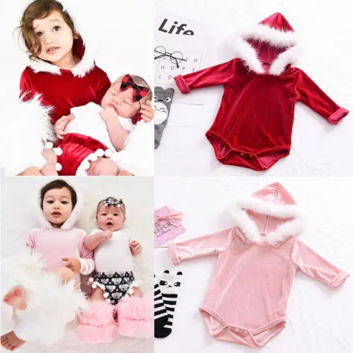 

Christmas Winter Infant Baby Girl Fleece Romper Hooded Jumpsuit Clothes Outfit New Year Hot Sale