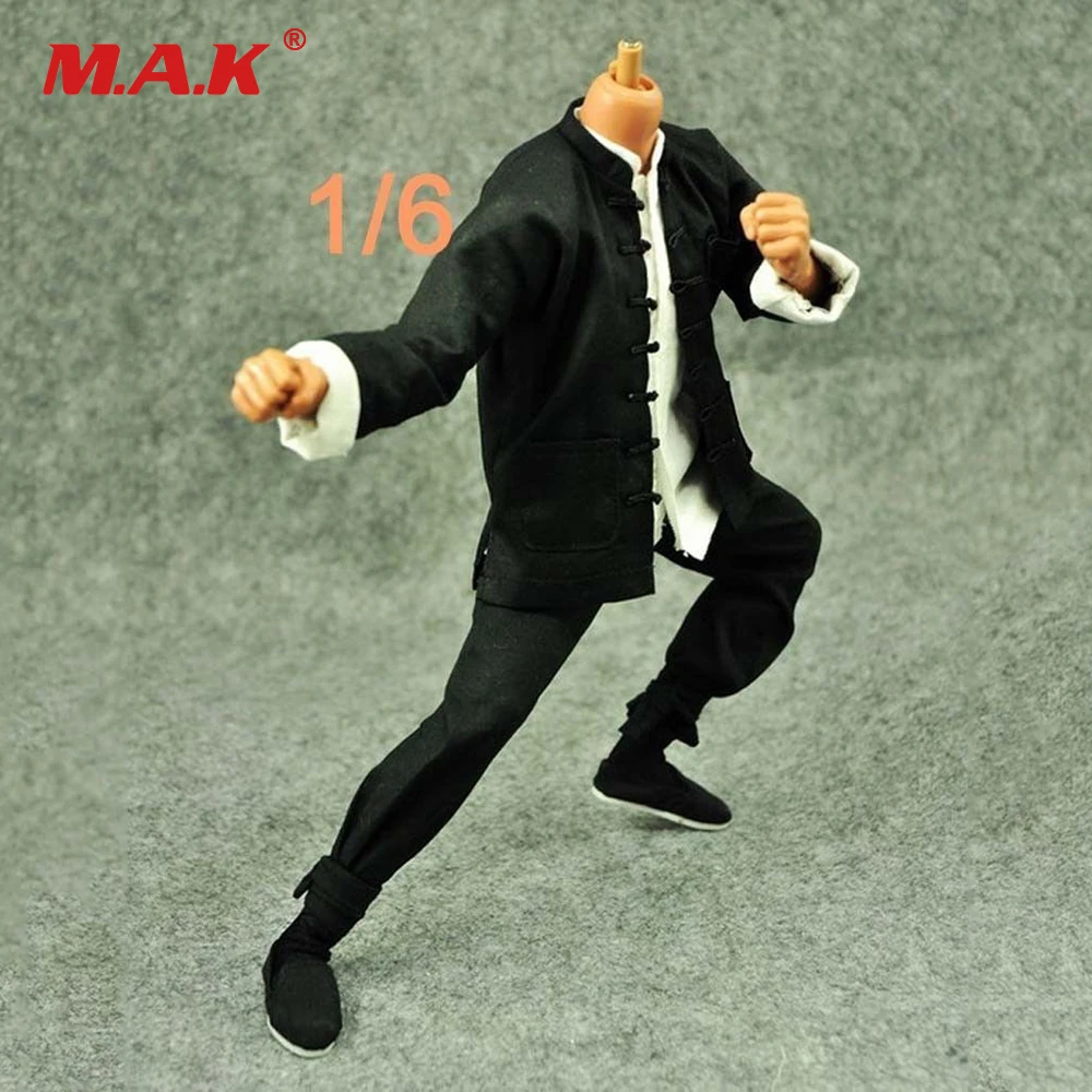 Мужская одежда в масштабе 1/6 традиционный костюм с длинным рукавом черный кунг фу