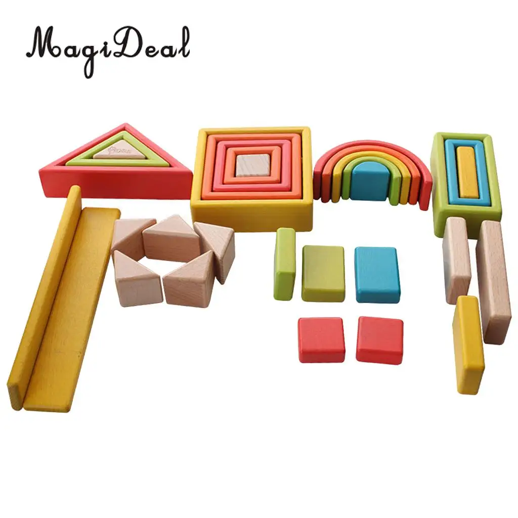 32 чaсти дeтский деревянный Радуга укладки блоки образовательные игрушки Монтессори