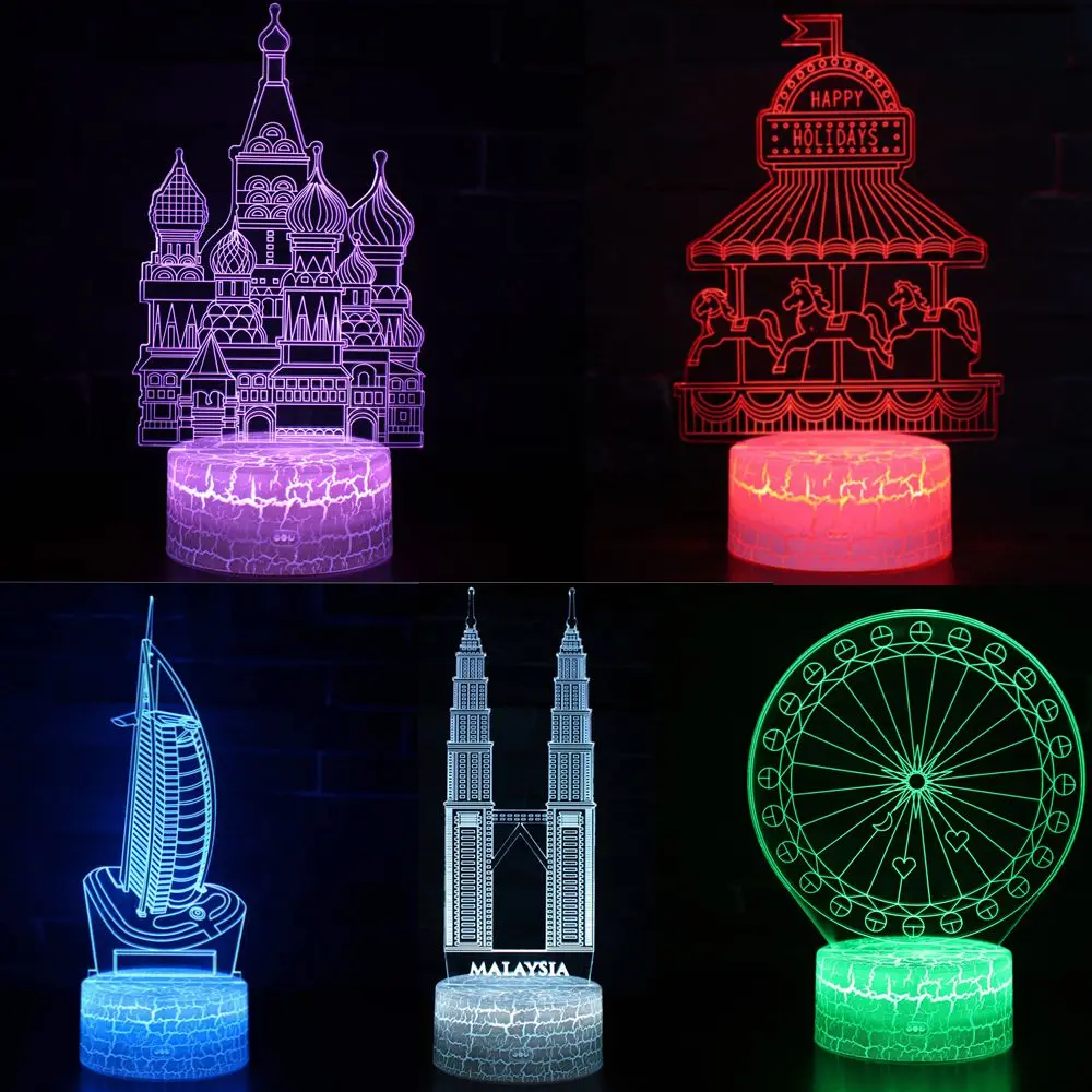 

7 Colors FairyTale Castle Mosque LED 3D Illusion Visual Night Light Bedroom Desk Decoration Light Novelty Table Lamp Kids Gift