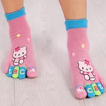 С изображением кролика/Hello Kitty со свободной изображением героев мультфильма "Маша и медведь пять Материал: х/б. носки с пальцами Носки для девочек и мальчиков, детские носки с пальцами носки 6 пар/компл. От 3 до 8 лет
