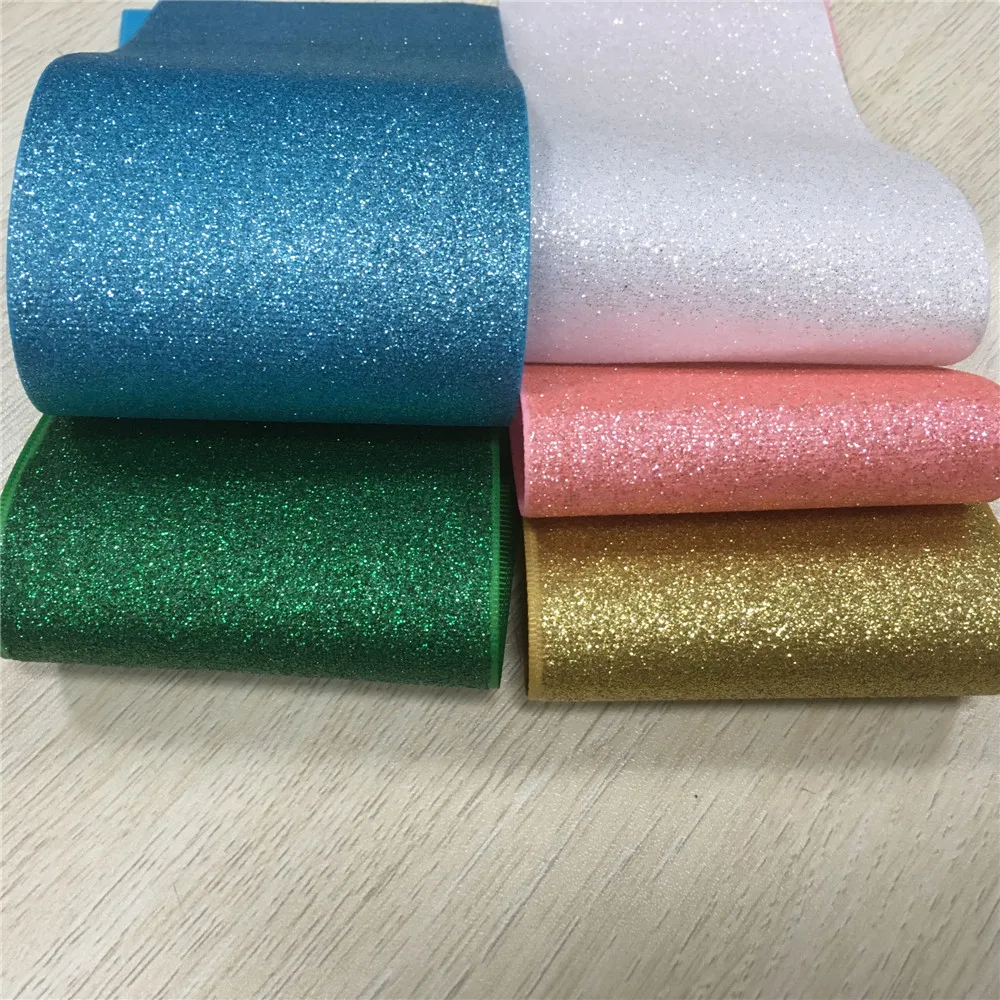 

50Yards Lot 3" 75mm Sparkle Solid Glitter Dazzle Grosgrain Ribbon Rainbow Decoration Webbings glitter Printed Ribbon