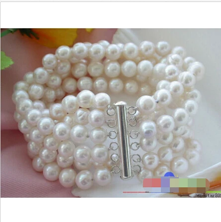 

6ROW 8MM WHITE ROUND FRESHWATER CULTURED PEARL BRACELET @^Noble style Natural Fine jewe SHIPPING 6.2