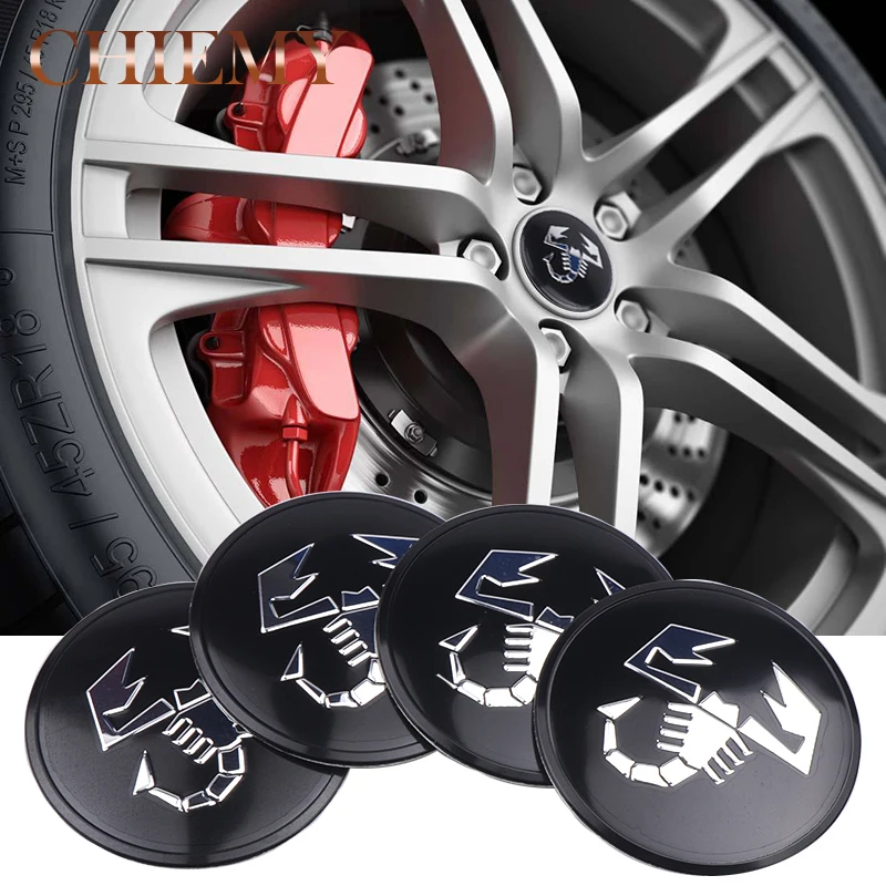 

4Pcs 56mm Scorpion Logo Car Tire Wheel Center Hub Cap Hubcap Sticker Emblem Badge Decal for Abarth 500 1100 Fiat 500 Car styling