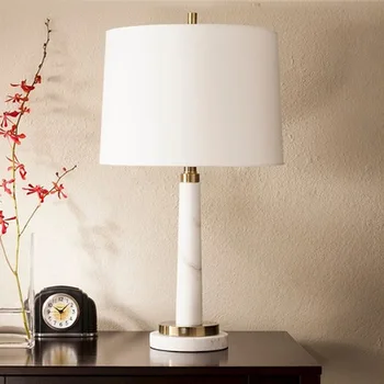 

Chinese Style Simple Creative Luxury Art Table Lamps Cloth Cover White Marble Iron Table Lamps Study Bedroom Bedside Table Lamps