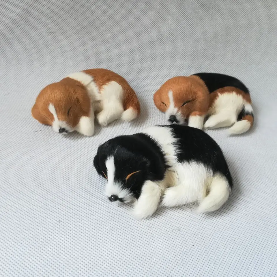 

real life toy model about 10x7cm polyethylene&furs sleeping beagle one lot/3 pieces decoration props ,baby toy gift d0792
