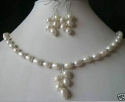 

shippingwhite freshwater pearl necklace earrings (A0516)