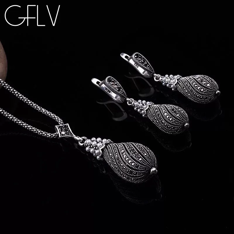 

Bohemian Jewelry Set Pearl Retro Gourd Two-Piece Necklace Chain Earring Vintage Pendant For Women Wedding Accessories GSST017