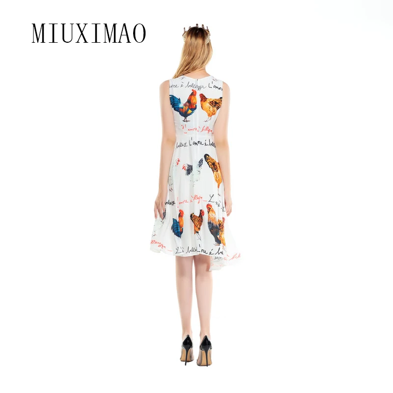 MIUXIMAO 2023 Summer Dress  Fashion A-Line O-Neck Sleeveless Tank Chicken Letter Print Elegant Above Knee Dress Women Vestides