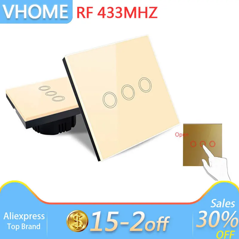 Настенный сенсорный выключатель Vhome, RF433mhz панель сенсорного переключателя для умного дома, EV1527 стандарт ЕС/Великобритания Wifi управление Ewelink приложение, умный дом