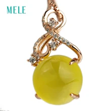 MELE натуральный желтый prehnite серебряный кулон, Круглый 12 мм* 12 мм, глубокий желтый цвет, элегантный для youny дам