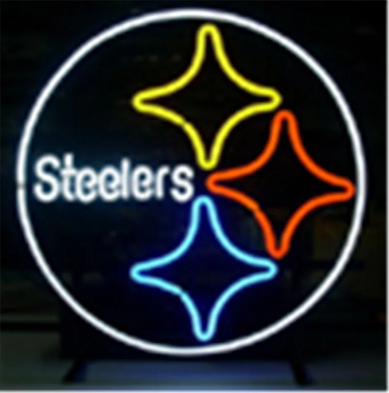 NEON SIGN For PITTSBURGH STEELERS Signboard REAL GLASS BEER BAR PUB