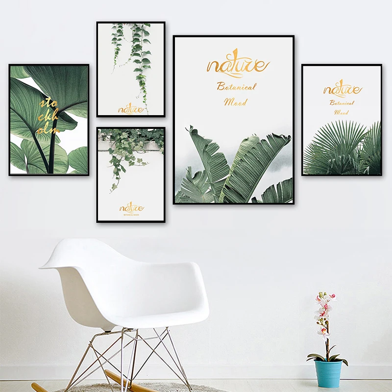 

LZN Watercolor Green Plants Leaf Canvas Paintings Nordic Scandinavian Office Wall Art Poster Pictures for Living Room Home Decor